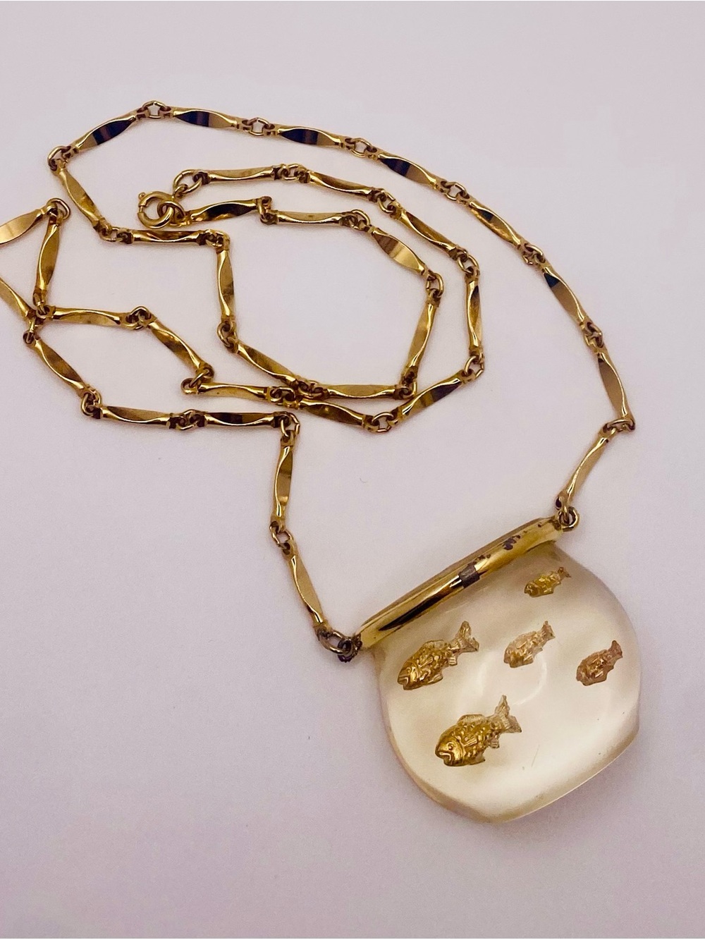 Vintage Castlecliff Goldfish Bowl Lucite Necklace Collectible